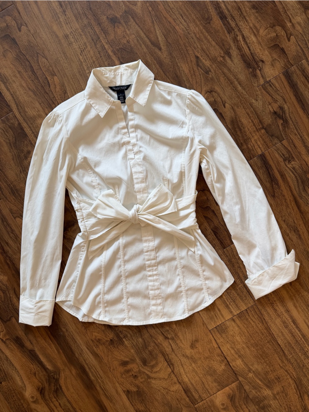 WHBM White Button-Down Tie-Waist Shirt